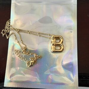 Gold Initial 'B' balloon letter Pendant Necklace